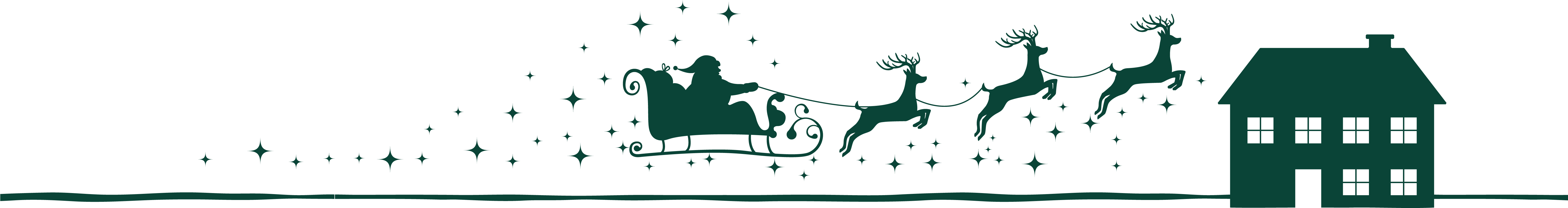 A House With Santa And His Reindeer Flying Over The - Silhouette (6080x1361), Png Download