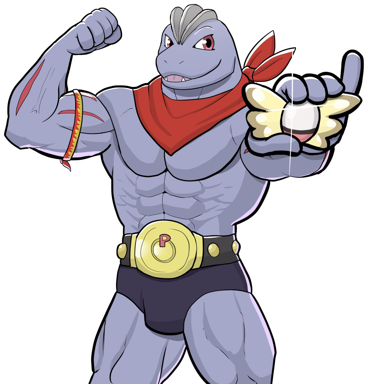 For @pkmngorikie Hes A Big Strong Machoke Who Will - Cartoon (1280x1280), Png Download