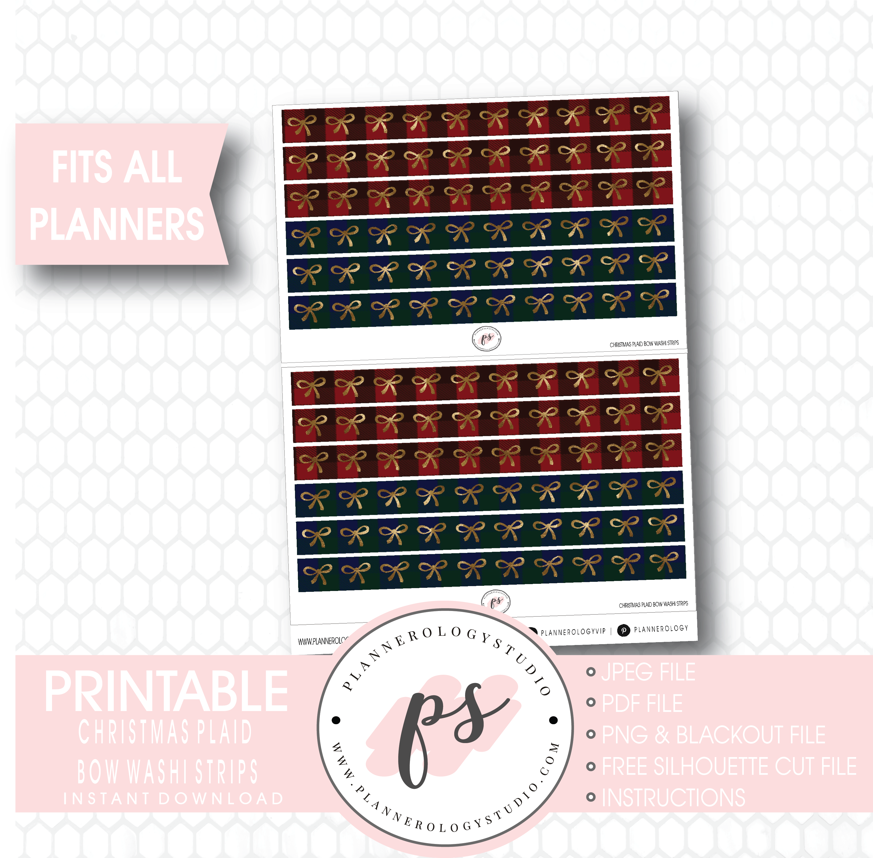 Christmas Plaid Pattern Bow Icon Washi Strip Digital - Wall Clock (3067x3000), Png Download