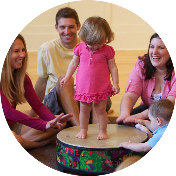 Little Girl Standing On Drum In A Music Together Class - Child (600x600), Png Download