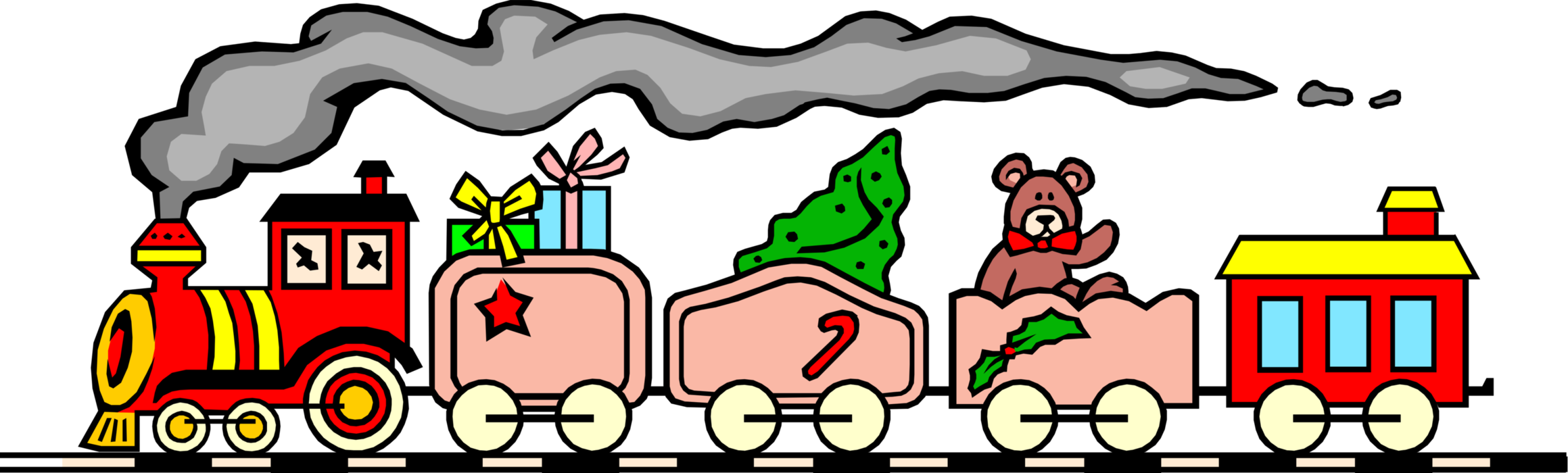 Vector Illustration Of Children's Toy Train With Gifts - Train (2319x700), Png Download