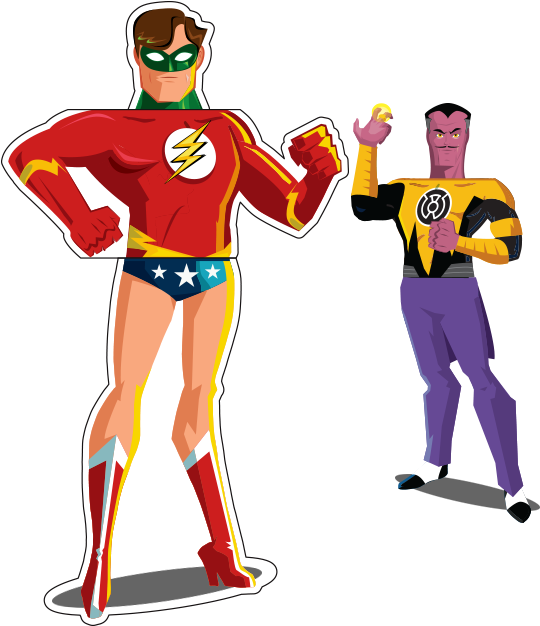 Green Lantern / Flash / Wonder Woman Mix & Match - Cartoon (625x625), Png Download