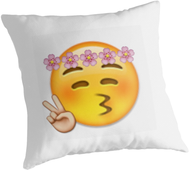Flower Crown Peace Sign Emoji Throw Pillows Png Peace - Emoji (875x875), Png Download