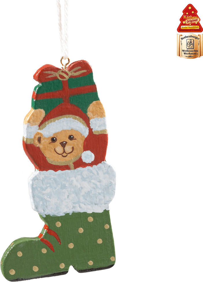 Teddy In Christmas Boot, Green - Christmas Ornament (1000x1000), Png Download