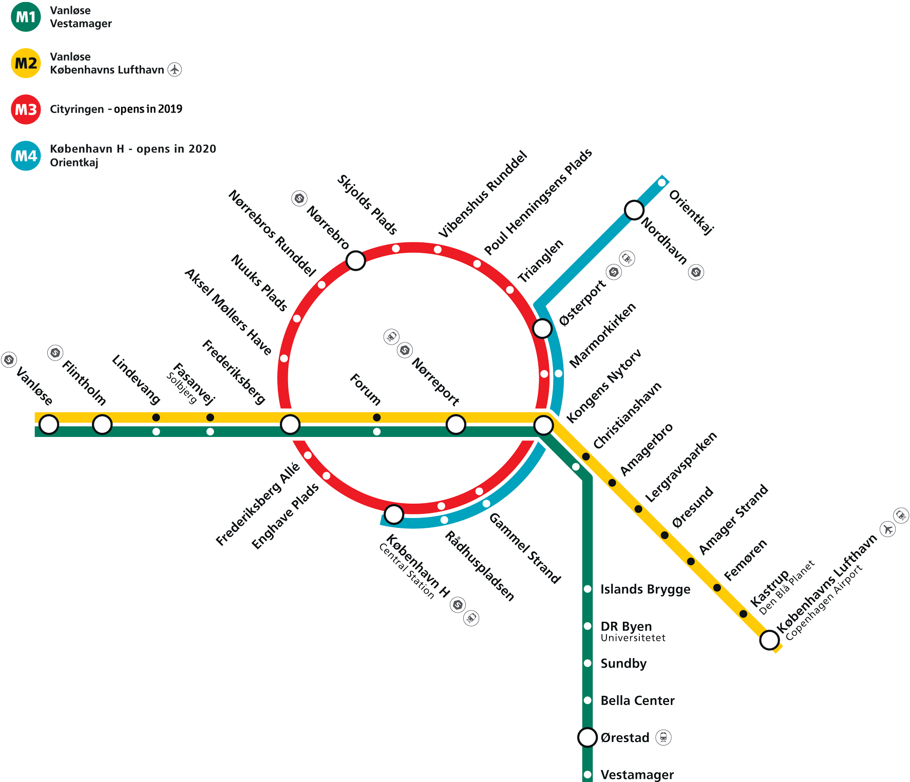 Map Over The Existing And Future Metro Lines - New Metro Line Copenhagen (1772x1523), Png Download