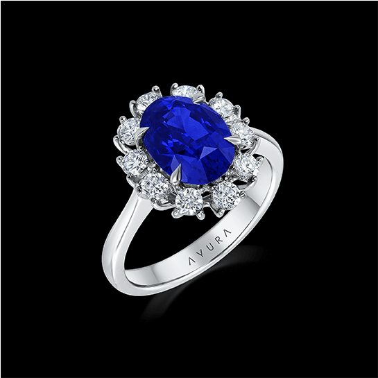 Blue Sapphire Ring Set With White Diamonds, 18kt White - Pre-engagement Ring (800x544), Png Download