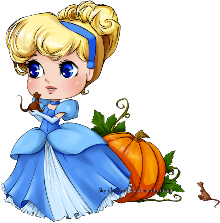 Cinderella With Her Mice And Pumpkin For Batkins11 - Cinderela Chibi (800x776), Png Download