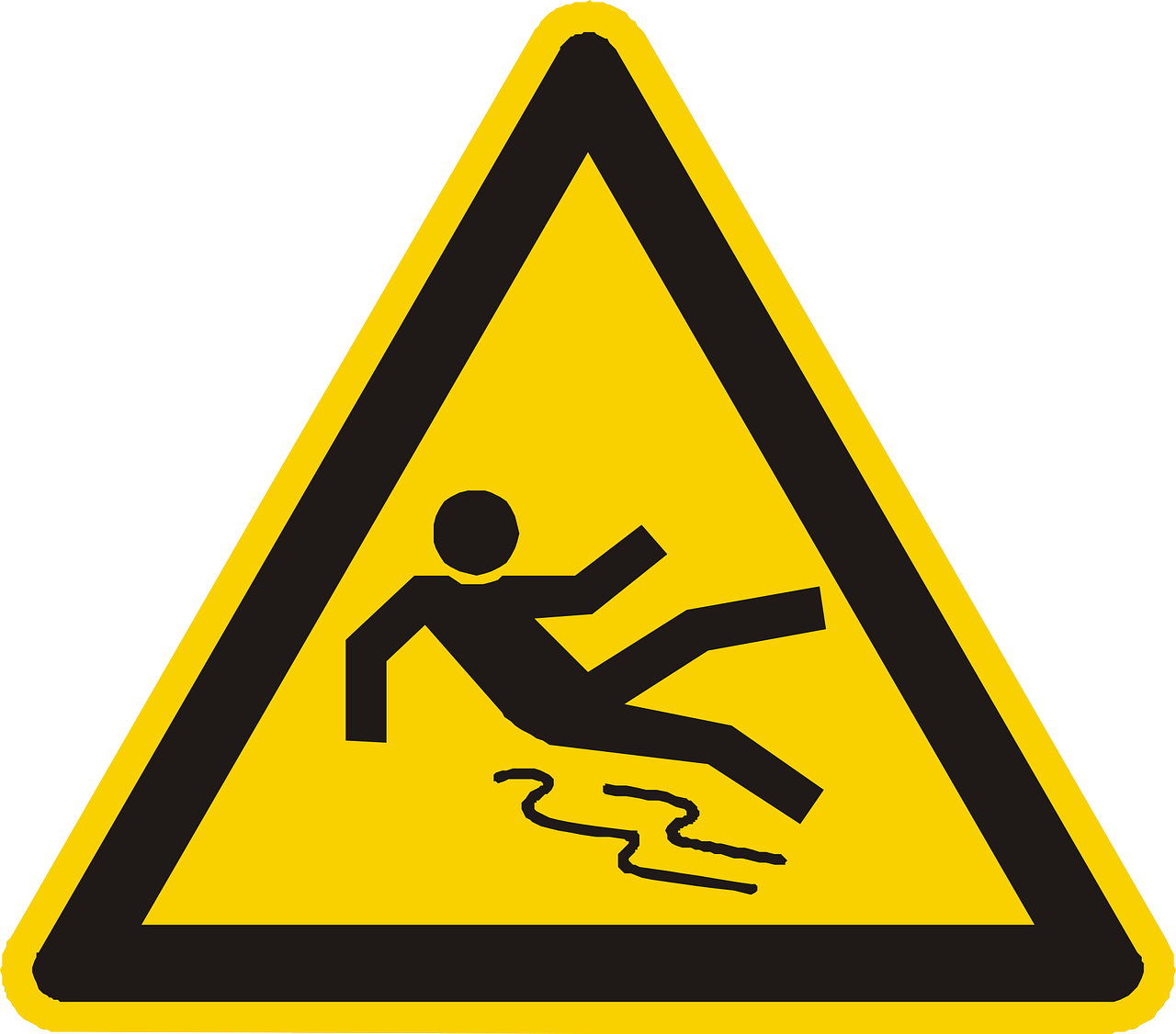 Warning Attention Exclamation Mark Yellow Sign - Beware Of Moving Vehicles Sign (640x563), Png Download