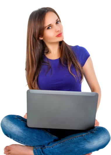 Download Women Sitting With Laptop Png Image - Woman With Laptop Png (500x529), Png Download
