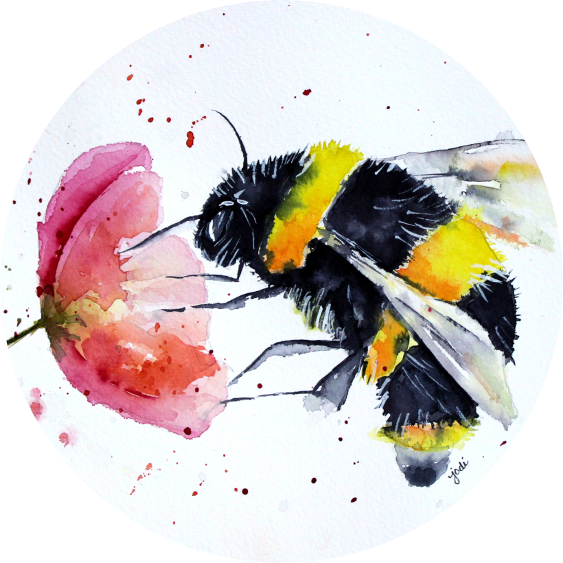 Adrianne M Troia - Bee On Flower Watercolor (820x820), Png Download