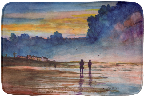 Stormy Sunset Beach Combing Watercolor Seascape Bath - Watercolor Painting (650x650), Png Download