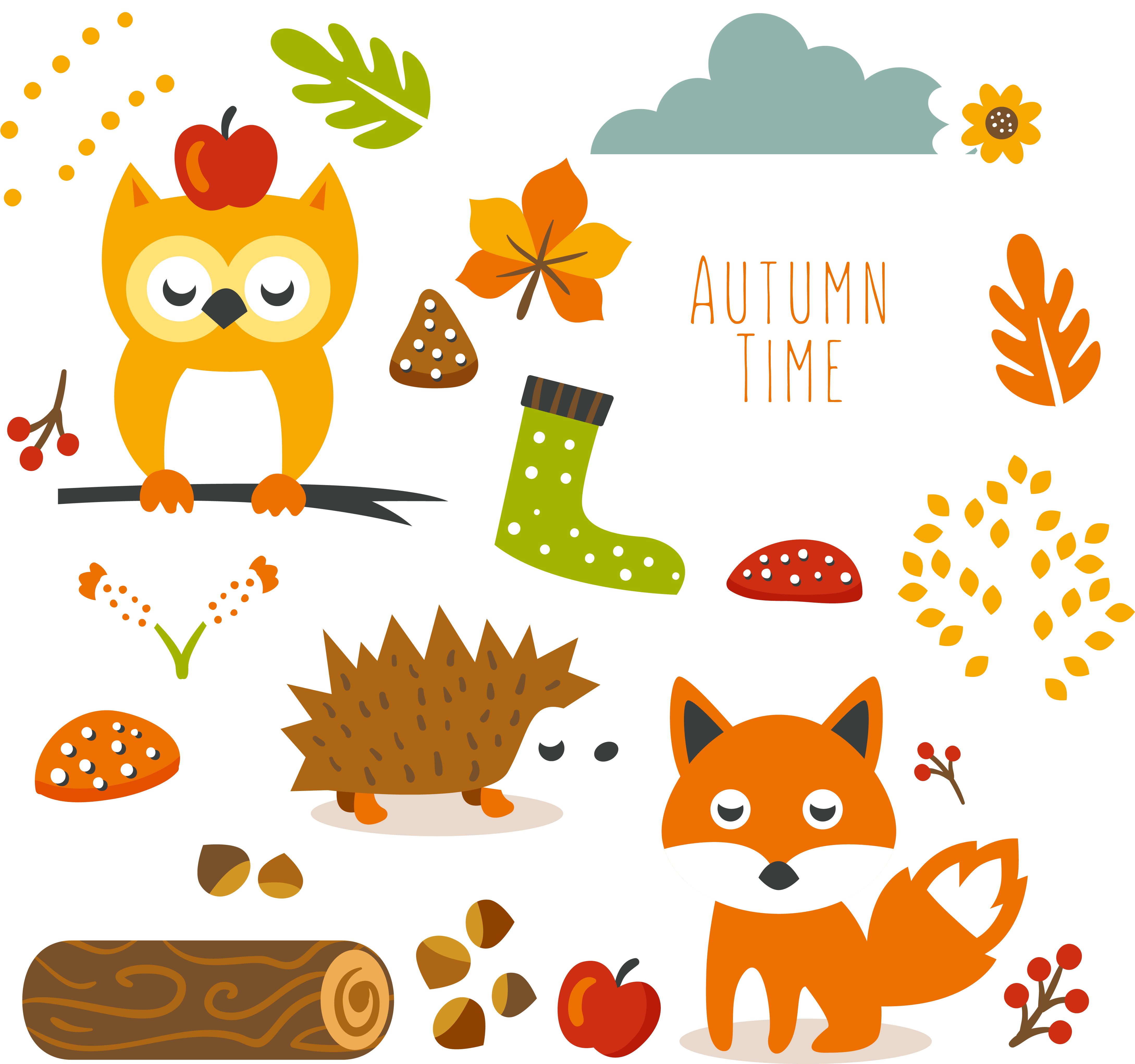 Free Cute Autumn Animal Clip Art And - Cute Free Fall Clipart (4551x4318), Png Download