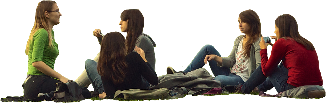 Women On Grass Talking - Group Sitting People Png (500x241), Png Download