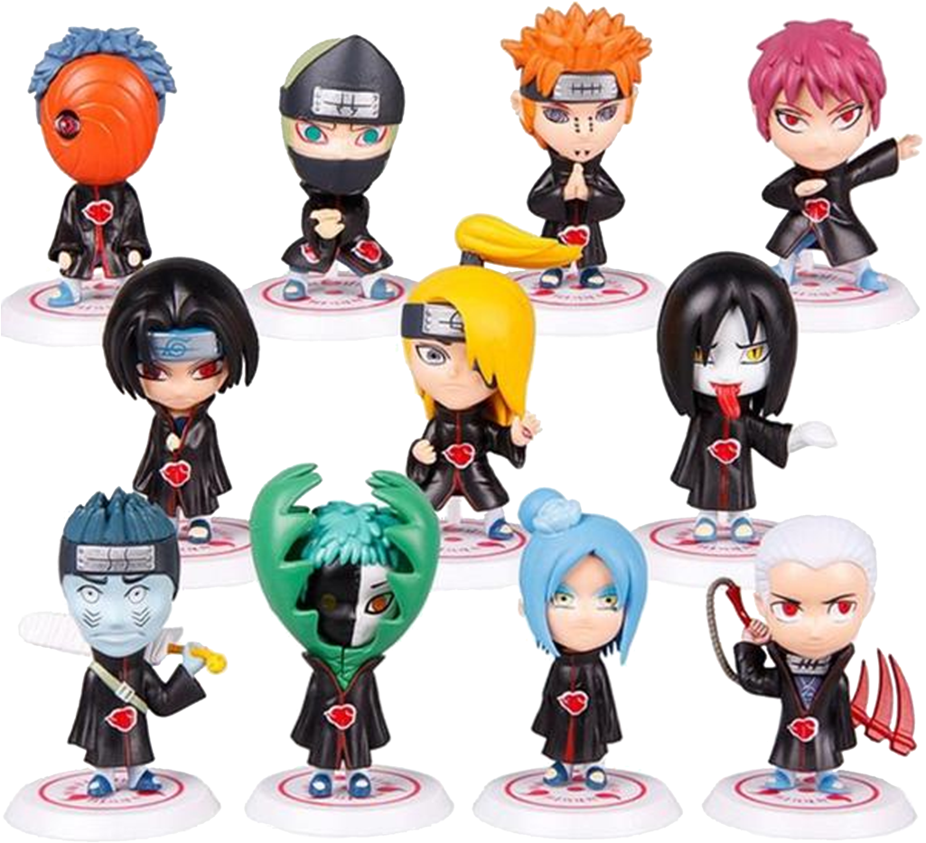 11 Pc Figurine Keychain / Model Set - Sunkee Narto Akatsuki Cloak Hood Costume + Whole Anti (1024x1024), Png Download