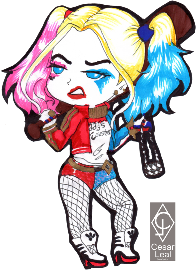 Harley Quinn Cute By Cdlu On Deviantart Banner Library - Cute Drawing Of Harley Quinn (762x1048), Png Download