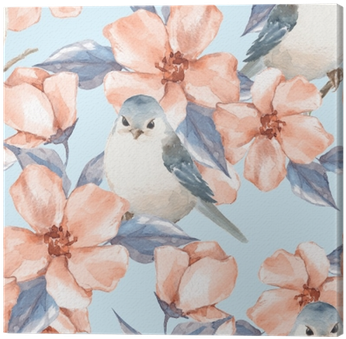 Spring Flowers And Birds - Watercolor Painting (400x400), Png Download