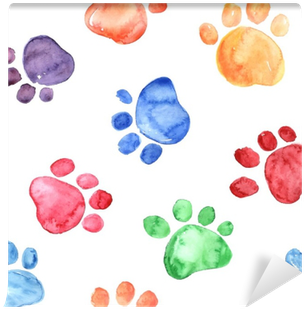 Watercolor Illustration With Animal Footprints Wall - Watercolor Animal Foot Prints (400x400), Png Download