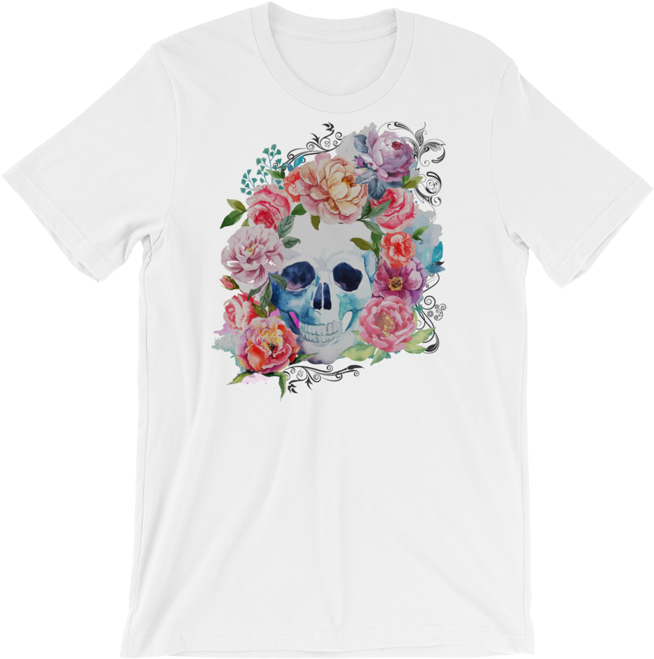 Watercolor Roses Skull T-shirt - Wellcoda Blumen-ernster Schädel-skelett-kopf Grußkarte (1000x1000), Png Download