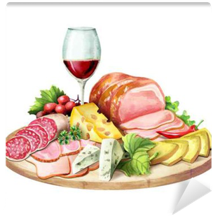 Smoked Meat, Cheese And Glass Of Wine - Salumi E Formaggi Clip Art (400x400), Png Download