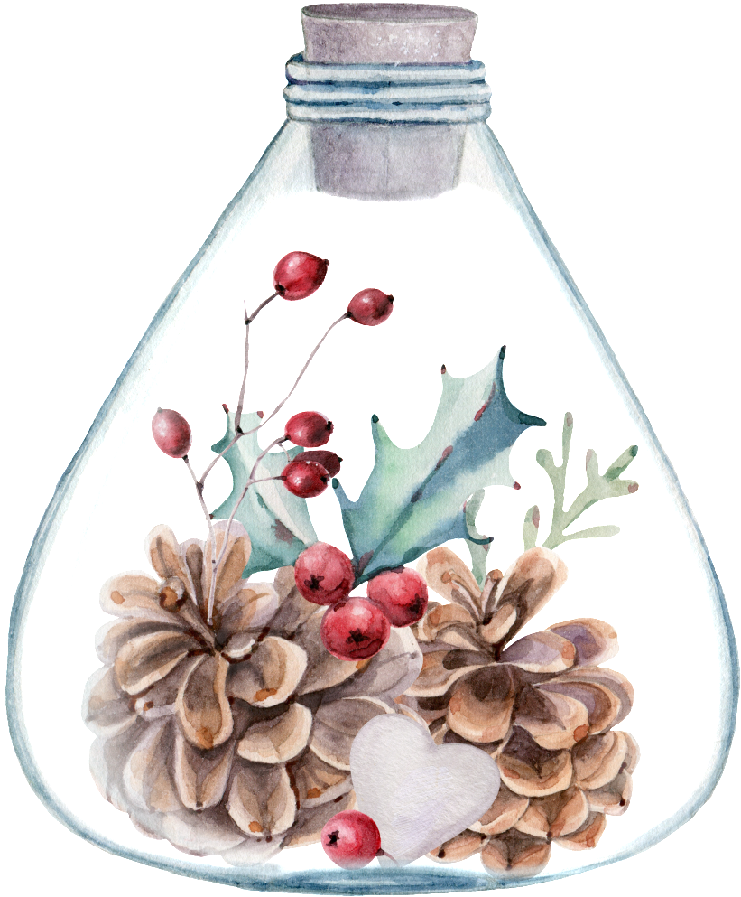 Beautiful Painted Flowers And Plants Bottle Png - Aquarell-stechpalmen-beeren-kiefern-kegel-adresse Runder (1024x1024), Png Download