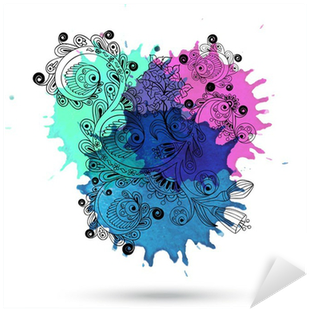 Vector Watercolor Abstract Design With Doodle Sticker - Watercolor Painting (400x400), Png Download