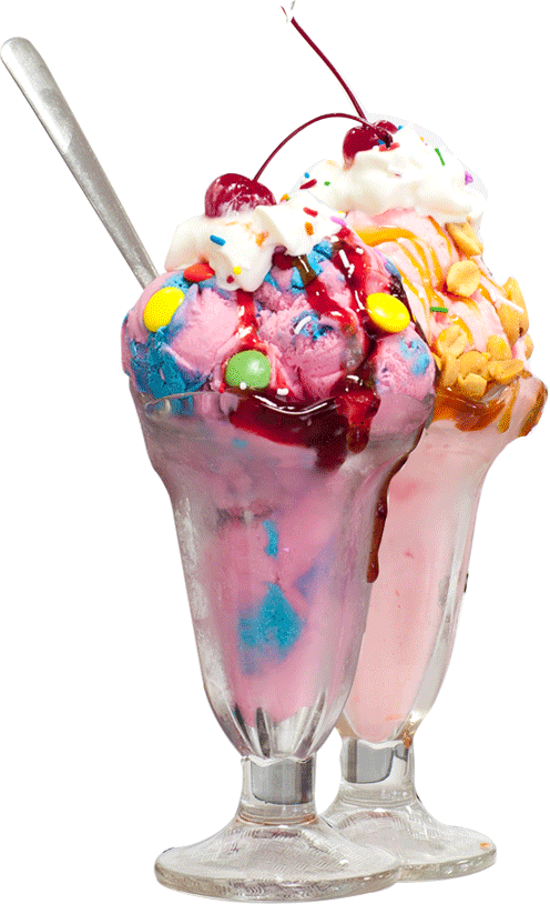 Three Flavours Of Ice Cream Sit Under Two Slices Of - Ice Cream Sundae With Sprinkles And Toppings (496x814), Png Download
