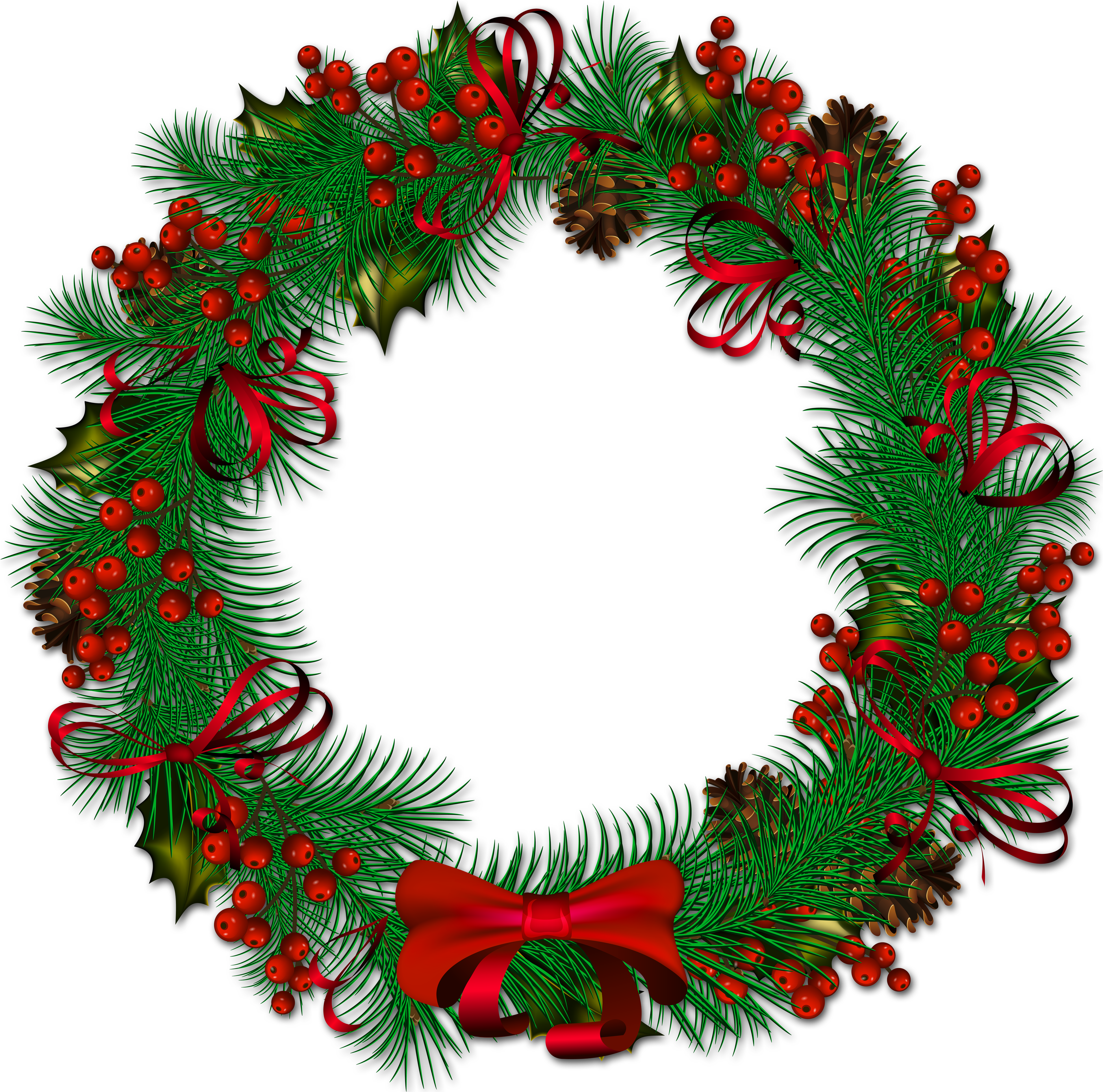 Christmas Pinecone With Red Ribbon Is Available - Transparent Background Christmas Wreath Clipart (4000x3910), Png Download