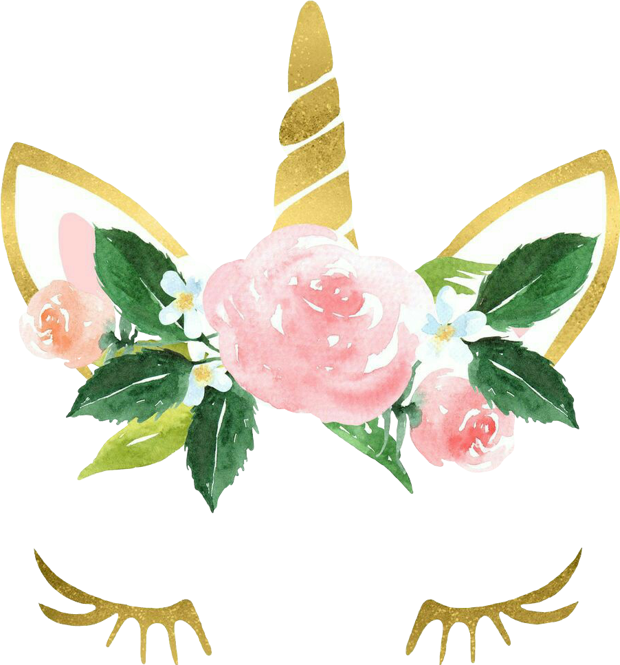 Watercolor Unicorncrown Unicorn Flowers Flores Unicorni - Stitchandgoonline Pink And Gold Unicorn Birthday Shirt, (902x967), Png Download