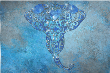 A Blue Watercolor Elephant Portrait In Denim Look Cotton - Motif (500x500), Png Download
