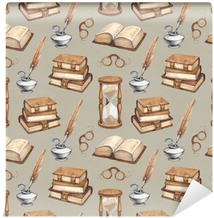Watercolor Vintage Books, Glasses, Sand Hourglass And - Watercolor Painting (400x400), Png Download