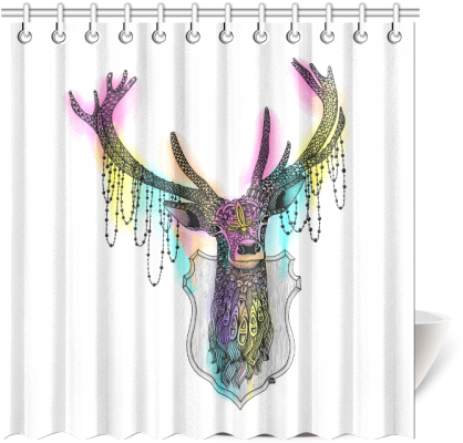 Watercolor Deer Head, Ornate Animal Drawing Shower - Curtain (500x500), Png Download