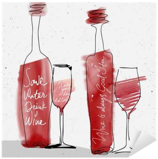 Wine Glass And Bottle, Red Watercolor Sketched Silhouette - Watercolor Painting (400x400), Png Download