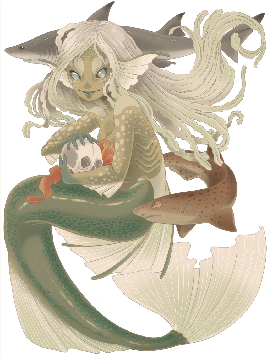 Ocean Mermaid - Sirena Esqueleto (1024x1378), Png Download
