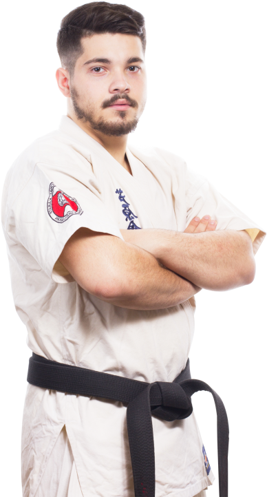 Karate Male Fighter In White Kimono And Black Belt - Karate Man Png (500x754), Png Download