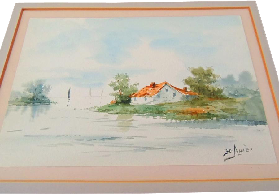 A Beautiful Matted Watercolor Signed By American Artist - Watercolor Painting (900x900), Png Download