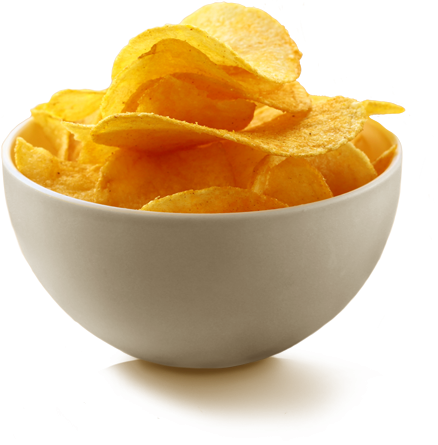 Piping Hot From The Factory, Our Potato Chips Are Then - Potato Chip (438x445), Png Download