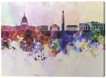 Washington Dc Skyline In Watercolor Background Canvas - Washington Dc Skyline (400x400), Png Download