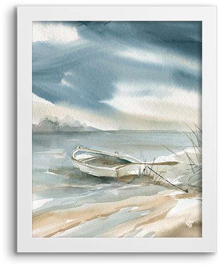 Coastal Watercolor ~ Rowboat - Subtle Mist Iii Poster Print By Carol Robinson (800x800), Png Download
