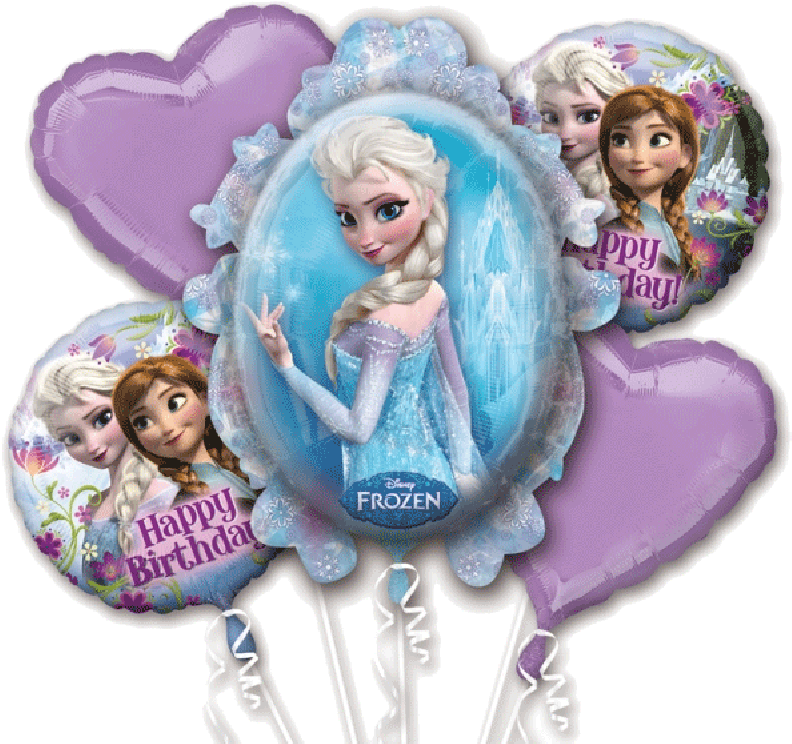 Frozen Anna & Elsa 5 Balloon Bouquet Happy Birthday - Disney Frozen Balloon Bouquet (each) (800x800), Png Download