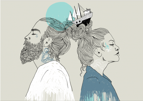 A3 Artprint "sea-couple" - Illustration (458x458), Png Download