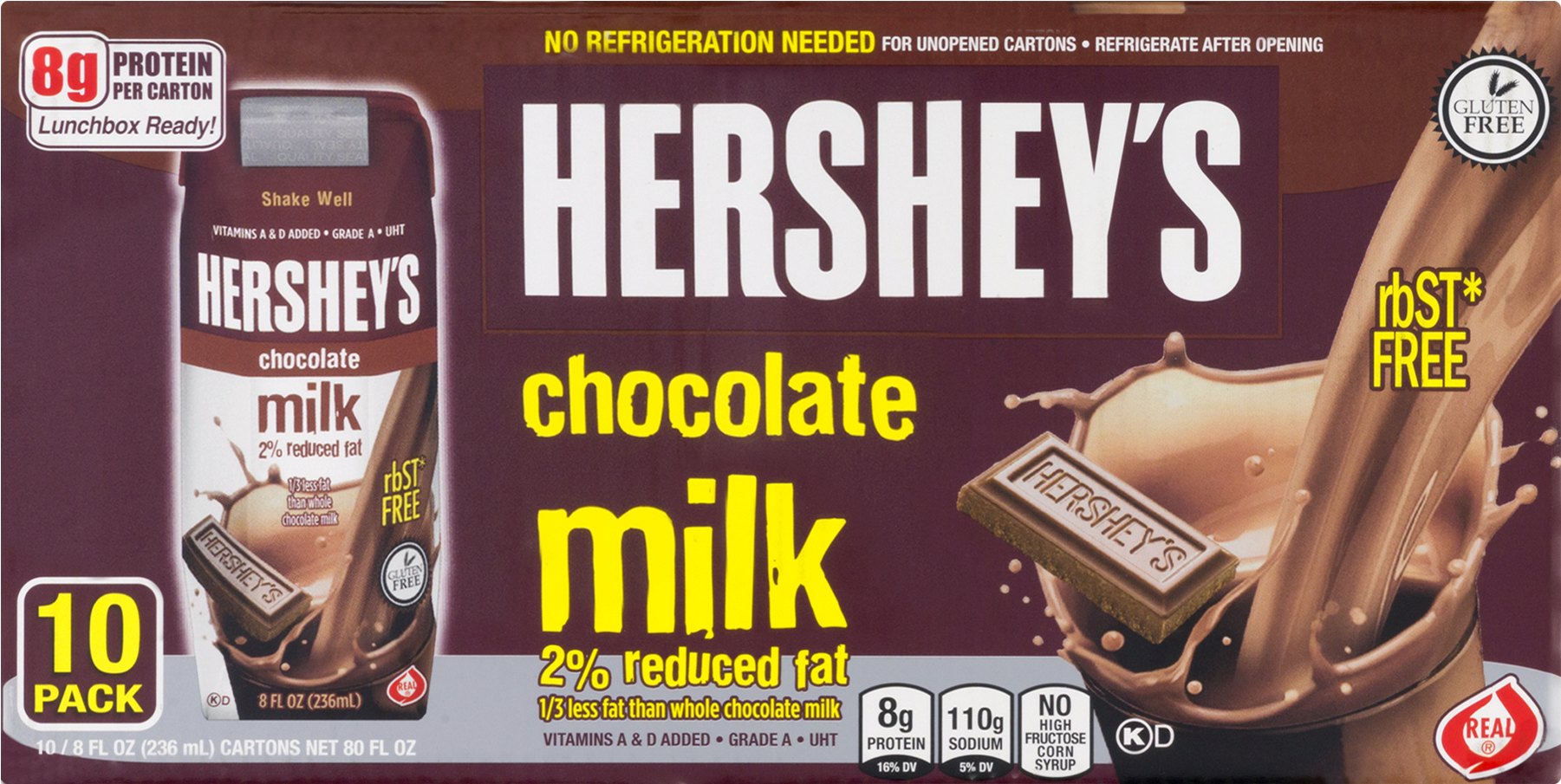 Hersheys 2% Reduced Fat Chocolate Milk - 10 Pack, 8 (1800x1800), Png Download