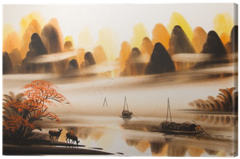 Chinese Landscape Watercolor Painting Canvas Print - Watercolor Painting (400x400), Png Download