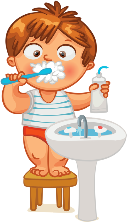 Clip Art Kid Brush Teeth Clock Time - Brush Teeth Clipart Png (510x800), Png Download