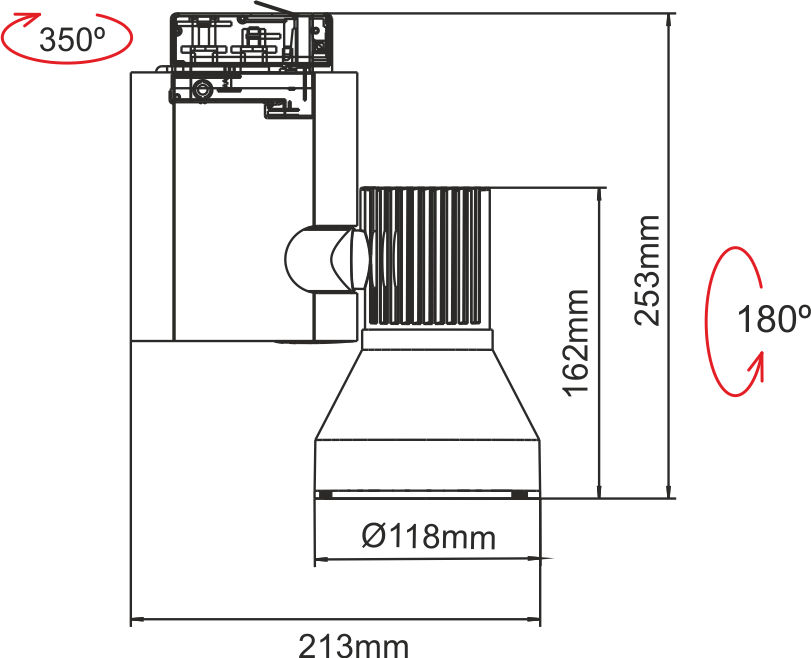 Tor 34w Negro 220v 38º Led Proyector Para Carril - Diagram (811x658), Png Download