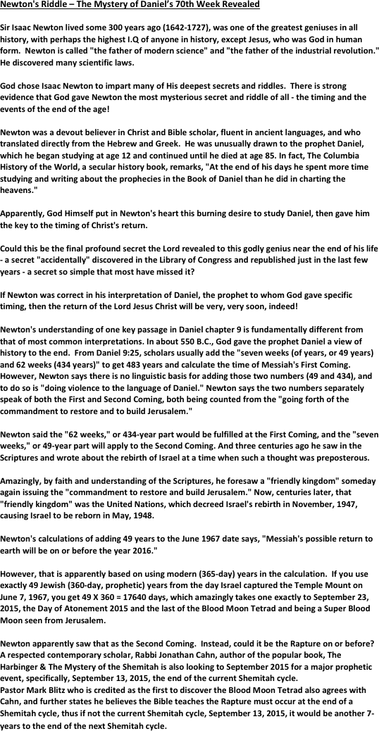 Newton's Riddle The Mystery Of Daniel's 70th Week Revealed - Isaac Newton's Riddle (538x1038), Png Download