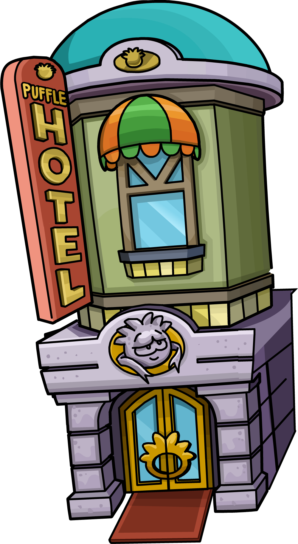 Puffle Hotel - Club Penguin Town Transparent (1000x1825), Png Download