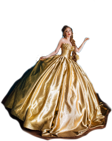 Dancing Woman In A Gold Dress - Beautiful Woman In A Ball Gown (500x667), Png Download