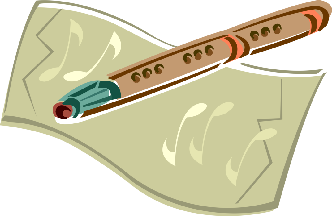 Vector Illustration Of Wooden Flute Musical Instrument (1073x700), Png Download