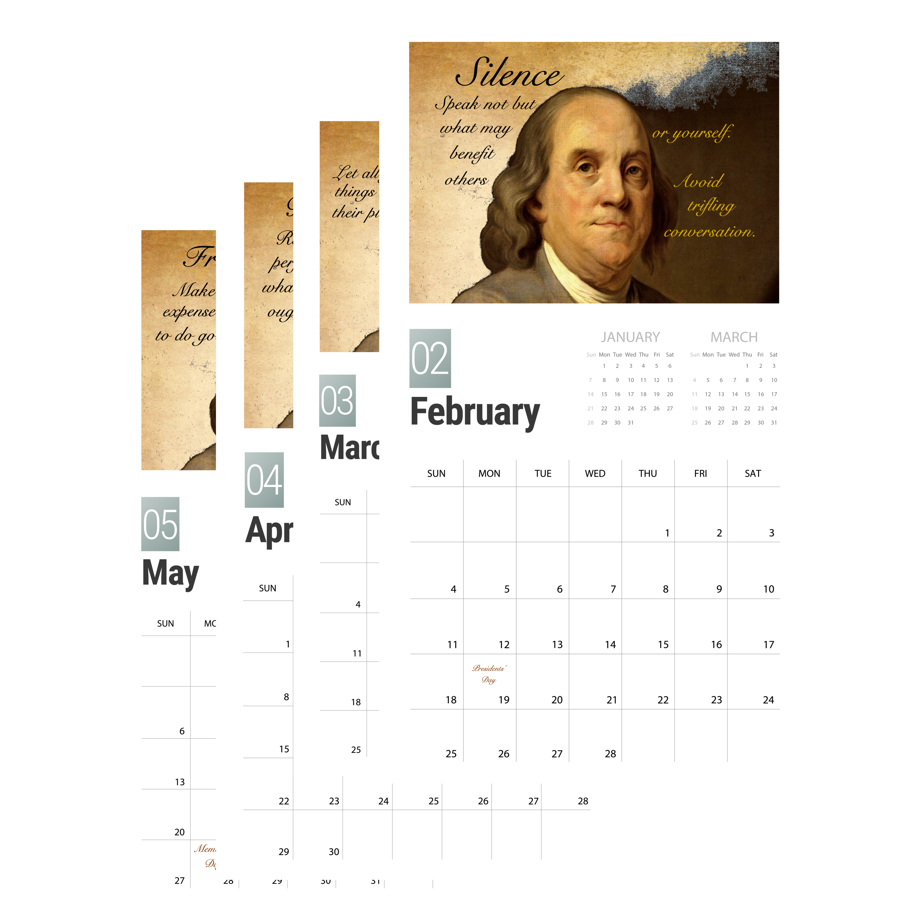 Benjamin Franklin's 13 Virtues Calendar - Benjamin Franklin (3000x3000), Png Download