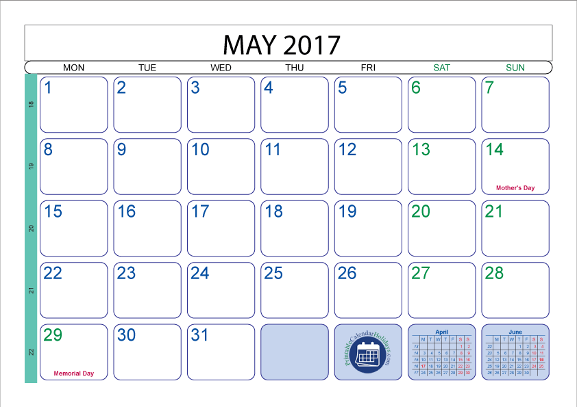 Free Printable Calendar May - Calendar Template 2017 With Holidays (842x595), Png Download